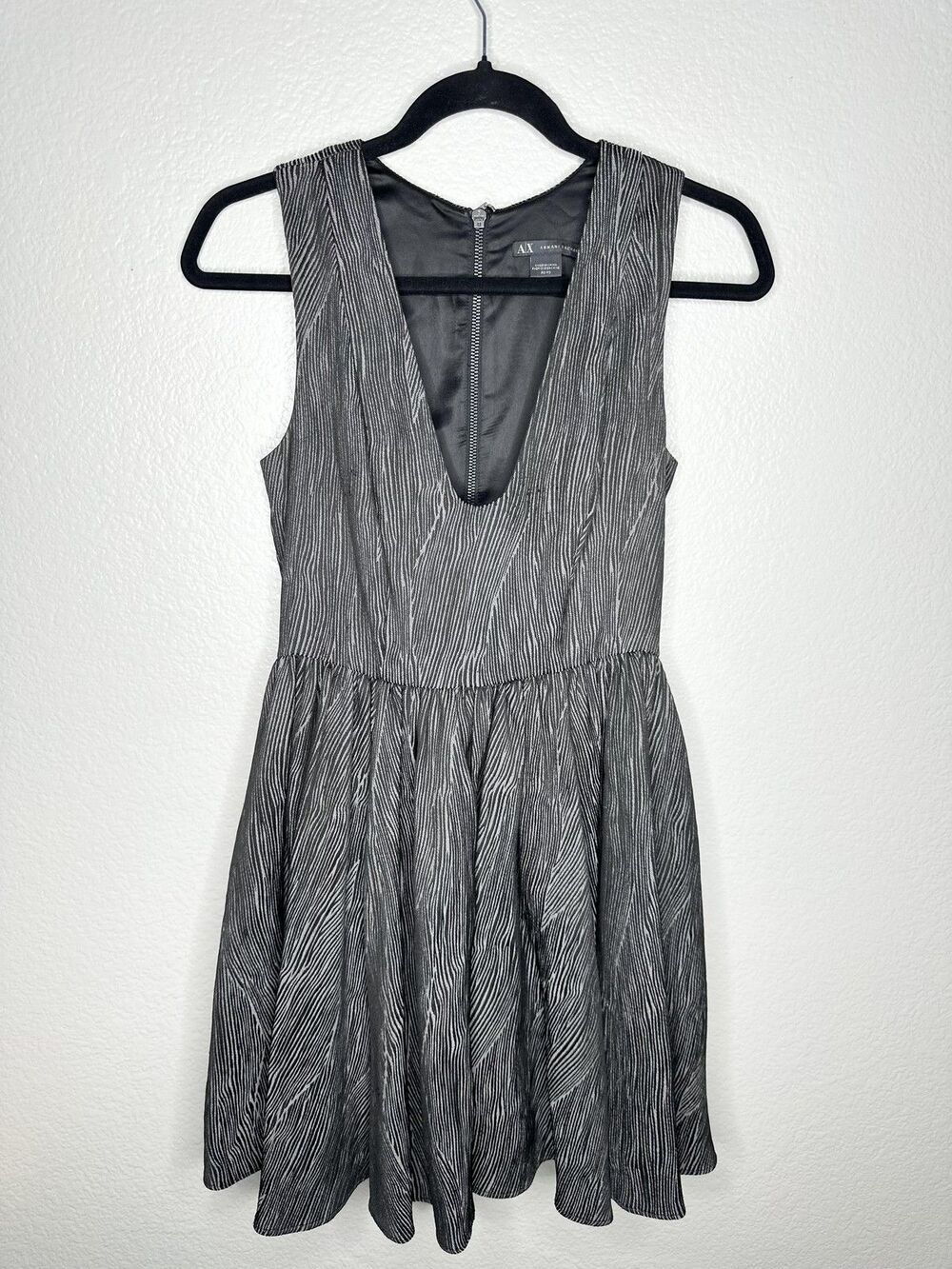 Armani Exchange Dress Womens Size XS Silver Metallic Jacquard Fit & Flare Party